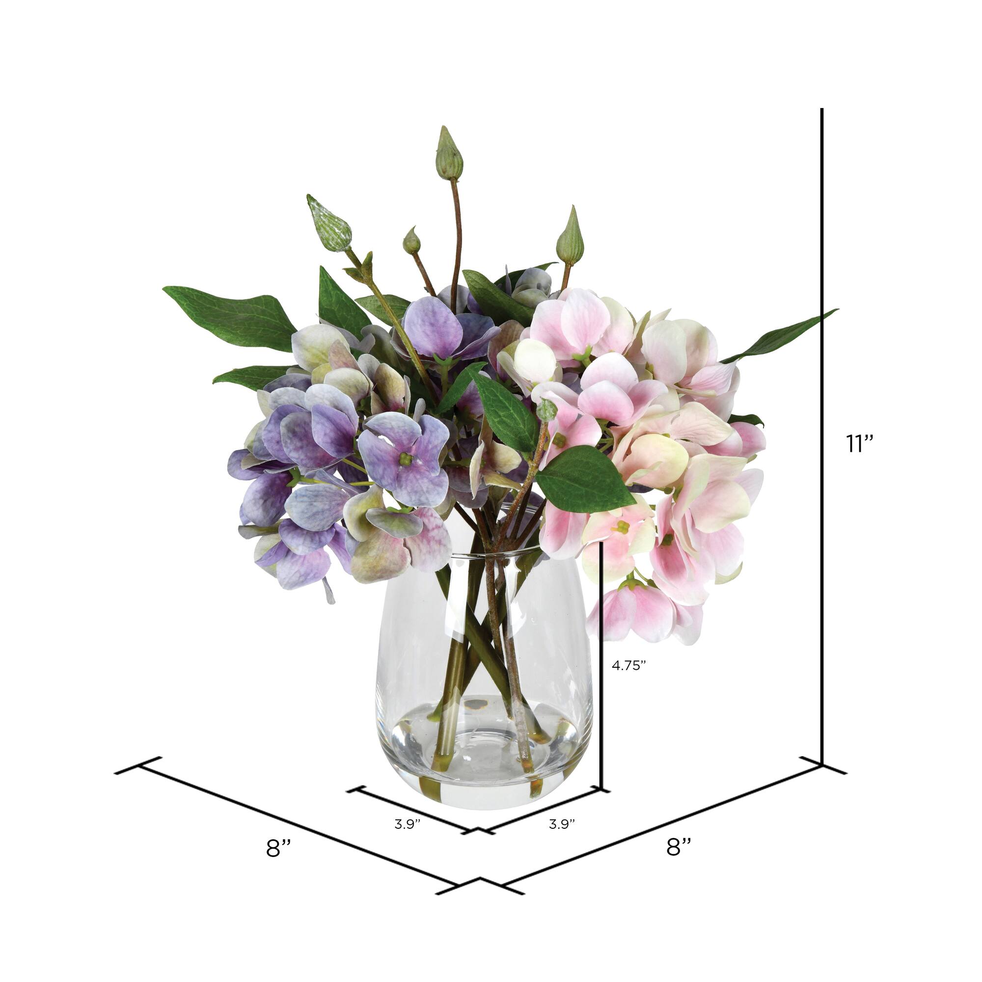 11" Light Pink & Purple Hydrangea Arrangement